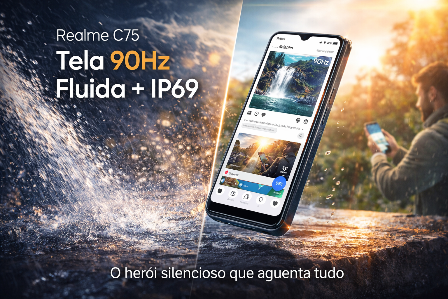Realme C75 Tela 90Hz Fluida + Proteção IP69:Herói Silencioso